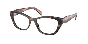 Das Bild zeigt die Prada Brille 19WV in Mauve schildpatt leicht schräg von der Seite.